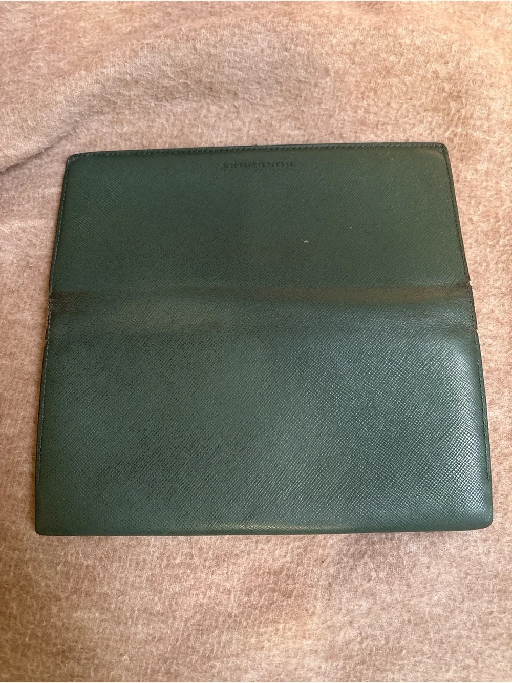 Burberry Dark Green Textured Leather Long Wallet